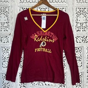 NWT Washington Redskins Commanders NFL Team Apparel V Neck Long Sleeve T Shirt